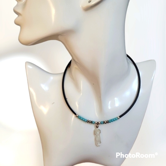 Vtg Western Boho Quartz Pendant Beaded Rope Choker Unisex Necklace - Picture 1 of 5